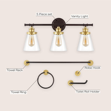 Hollis 23.75" 3-Light Traditional Farmhouse Vanity Light with Bathroom Hardware Accessory Set - JONATHAN Y
